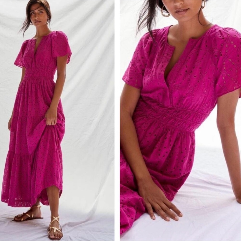 Maeve Anthropologie Somerset Dress Eyelet Pink Size Medium